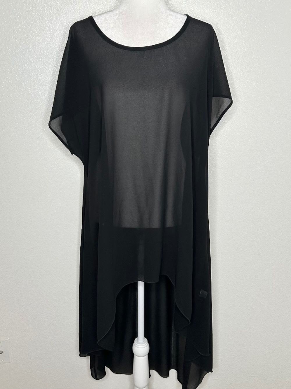 Cha Cha Vente Womens Black Sheer Chiffon Hi-Low Duster Top Plus Size 3X EUC